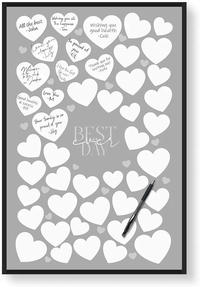 Karto Quadro de assinatura de casamento - alternativa de livro de convidados de casamento - Quadro de assinatura de decoração para convidados - Tamanho do pôster 28 x 43 (sem moldura) - Corações cinza