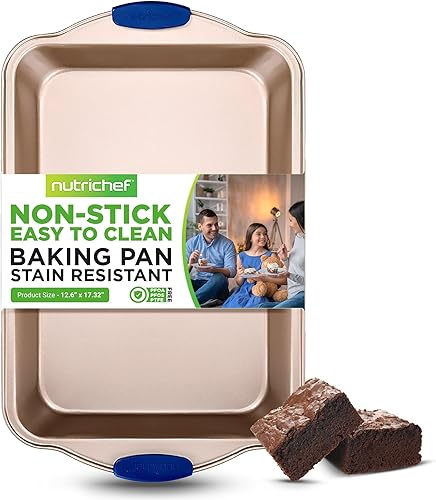 Miniatura 7 de NutriChef Molde antiadherente para hornear de 11 pulgadas, sartén de acero al carbono gris de lujo con asas de silicona rojas, para cocinar y