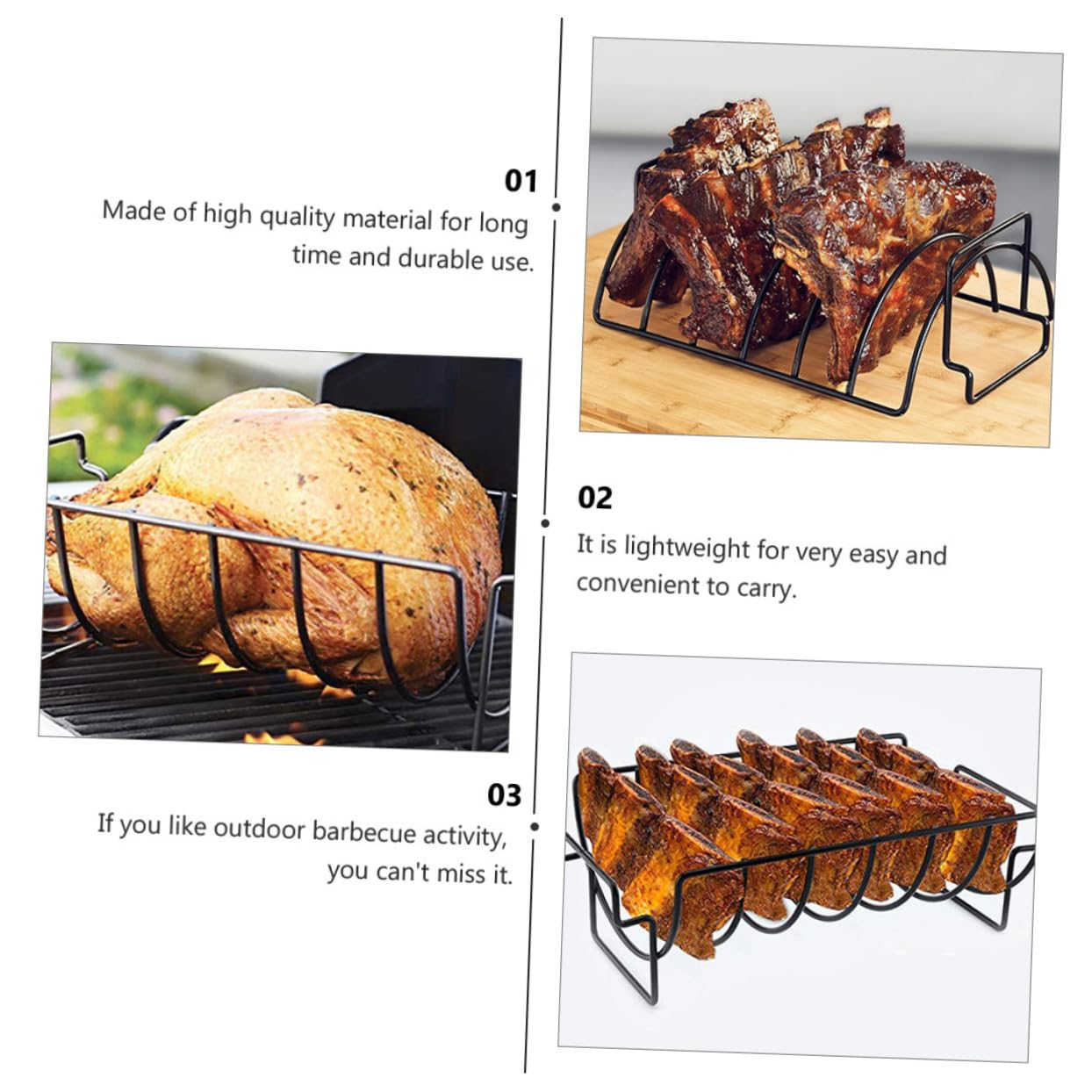 Griglia per barbecue – Rete da campeggio all'aperto per barbecue, 35 x 11,5 x 19,5 cm, perfetta per ali di pollo e verdure, accessorio da cucina nero