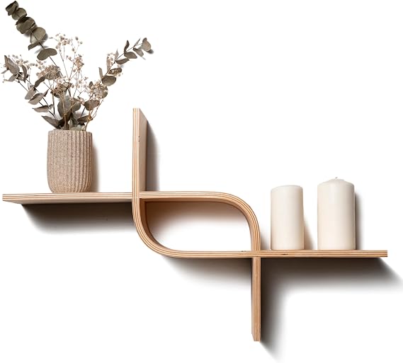 EWART WOODS Floating Wall Mounted Shelf from Wood, Decorative Geometric Wooden Shelves, Unique Oak Hanging Display, Modern Walnut Rack