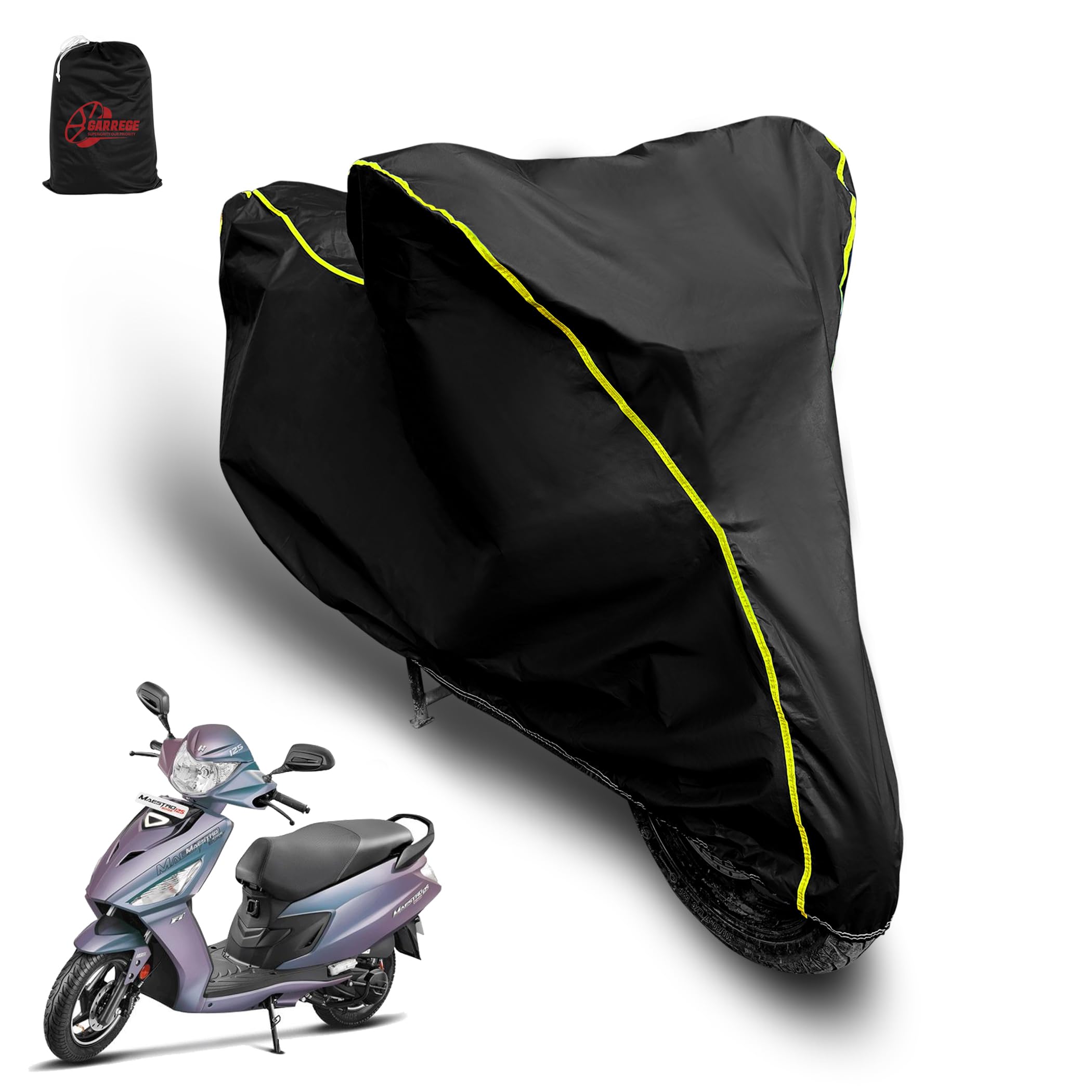 AUTOBIRSA Waterproof Two Wheeler Cover for Hero Maestro Edge Scooty | UV Proof, Heat Resistant & All Weather Protection | Black & Yellow Piping Color | Durable & Triple Stitched - Custom Fit Cover-image-21