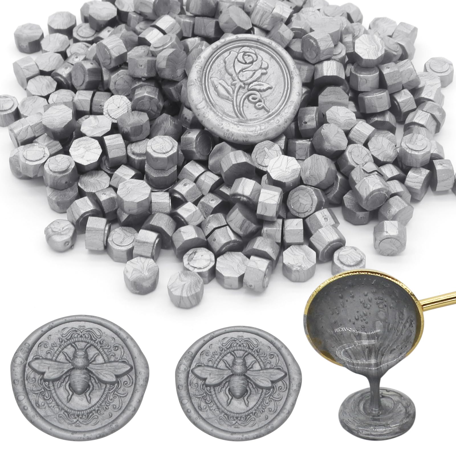 Andotopee 250pcs Premium Silver Wax Seal Beads for Stamps, Octagon Pellets Refill Pack for Seal Kit, Wedding Invitation, Letter Envelope, DIY Crafts โ image 1