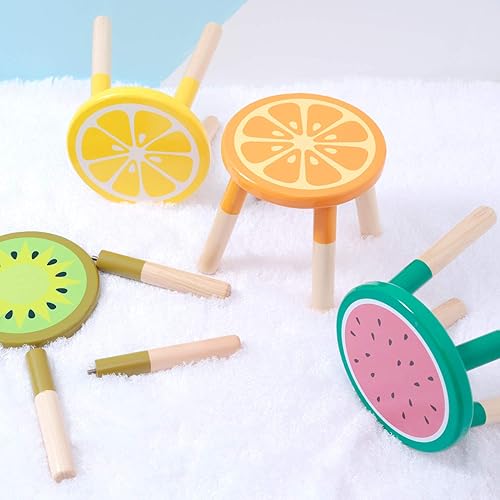 Miniatura 6 de RUYU Silla de fruta de madera maciza para niños de 9 pulgadas, madera pintada a mano con taburete de cuatro patas ensamblado, dormitorio, sala de