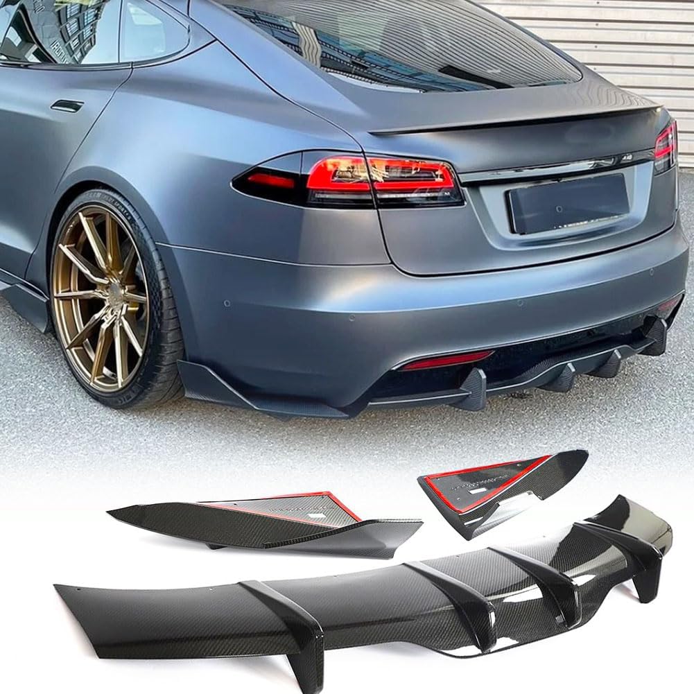 Carbon Fiber Rear Bumper Diffuser Splitter Fits for Tesla Model S Sedan 4 Door 2021-2023 Lower Bumper Lip Spoiler Valance Protector Body Kit Factory Outlet