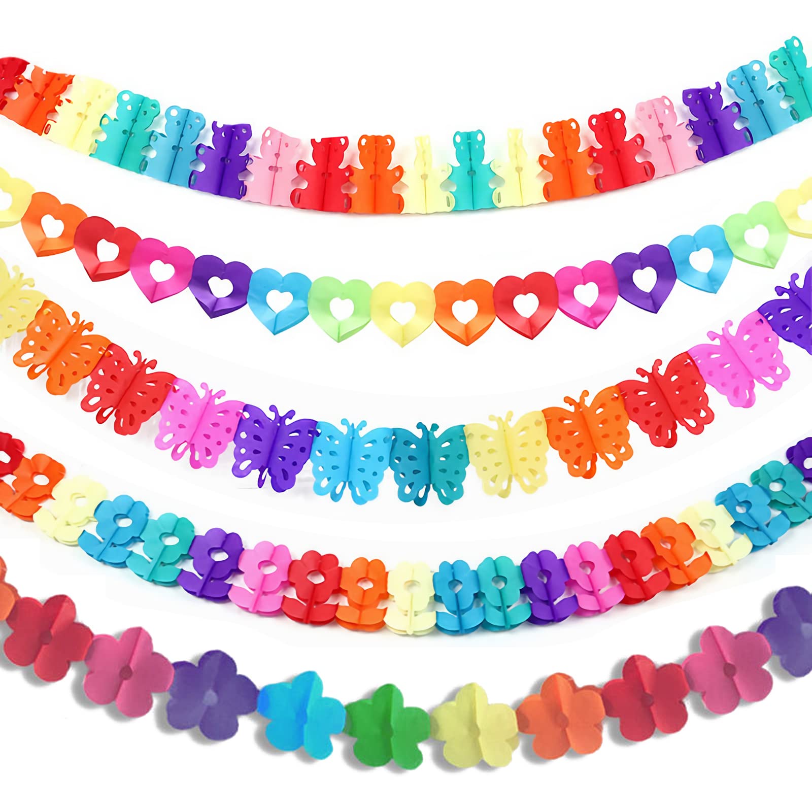 YUTOU 5pcs Colorful Paper Garland Set - 3m Each, Multicolor, Straight, Party Decoration for Birthdays Weddings, Carnivals