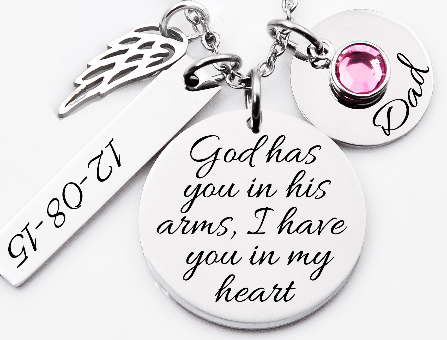 Engraved Memorial necklace, God has you in his arms - Memorial Gift - personalized memorial gift - Remembrance Necklace - loss - bereavement - Dad - Mom