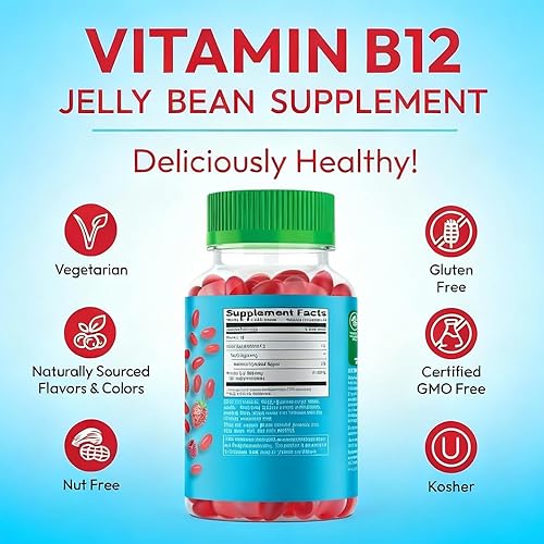 Miniatura 7 de Vitamina B12 metilada, gomitas de jalea para adultos, salud cerebral y refuerzo de energía, cabello, piel y uñas saludables, suplementos