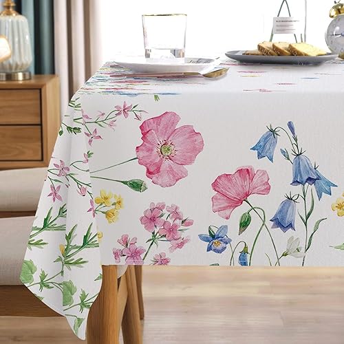 Miniatura 4 de Tailus Mantel redondo de flores florales de primavera y verano, 60 x 60 pulgadas, mantel decorativo de flores silvestres, decoración de mesa de