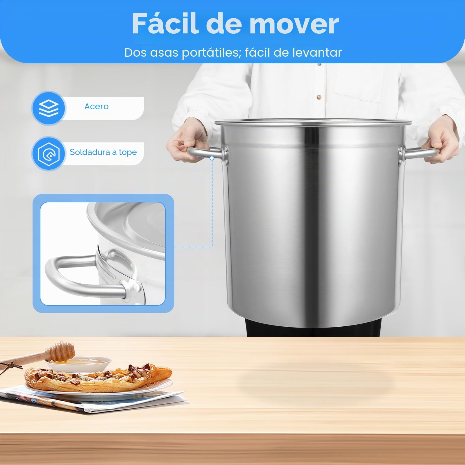 Olla profesional jumbo – Olla de alta calidad con tapa, 35 litros de acero inoxidable, olla grande de inducción, para todo tipo de cocinas, olla de pasta de alta calidad para cocinar grandes