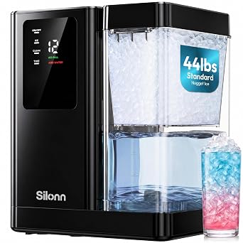 Silonn Nugget Ice Maker Countertop, 44 lbs/Day Chewable Sonic Ice Machine with 3L Detachable Water Tank, Self-Cleaning & 24H Timer, Portable Ice Maker for Home Bar Kitchen, Black
