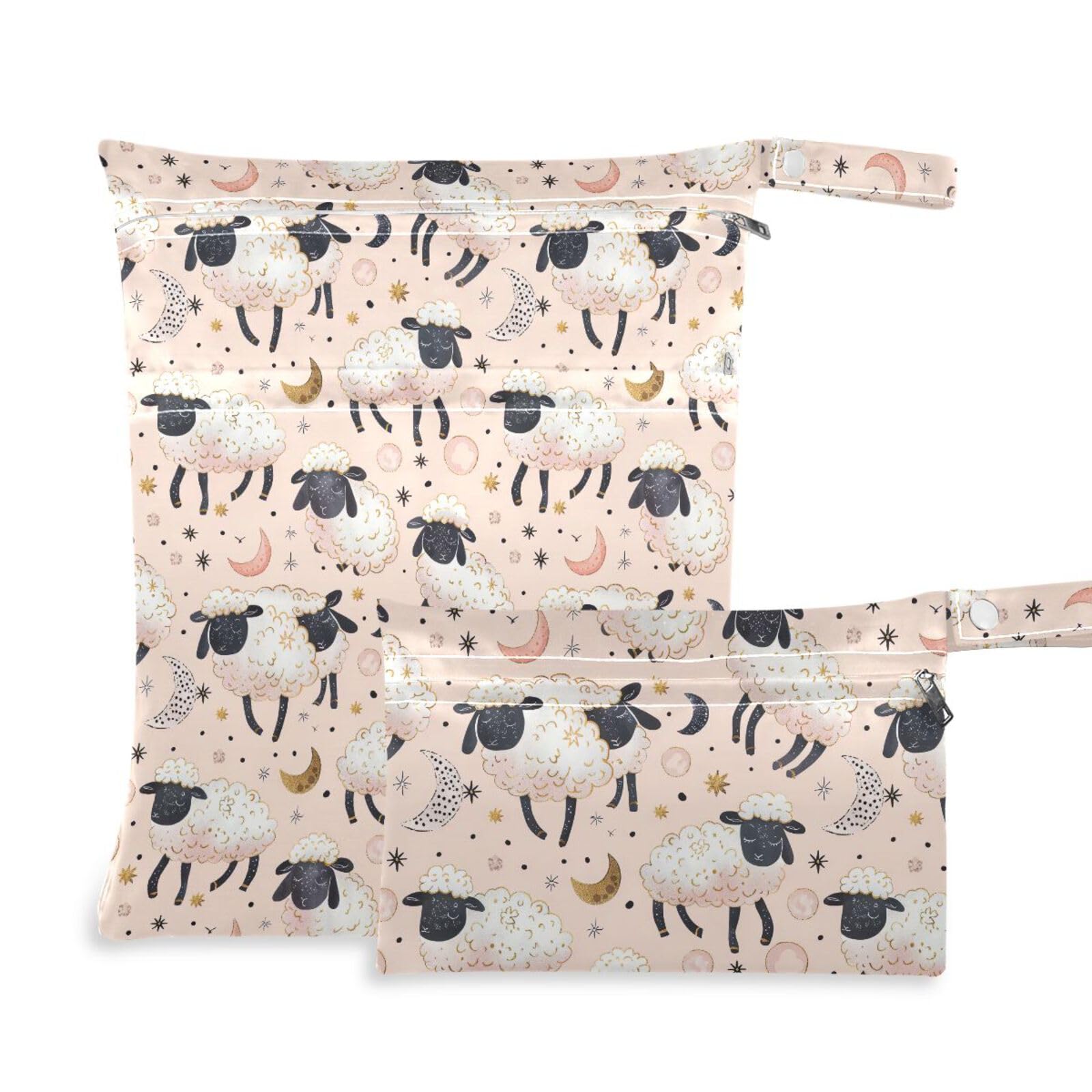 Coikll Wet Dry Bags for Cloth Diaper 2 Pack Waterproof Yoga Gym Bag for Swimsuit Wet Clothes Baby Items-?Moon and Sheep?
