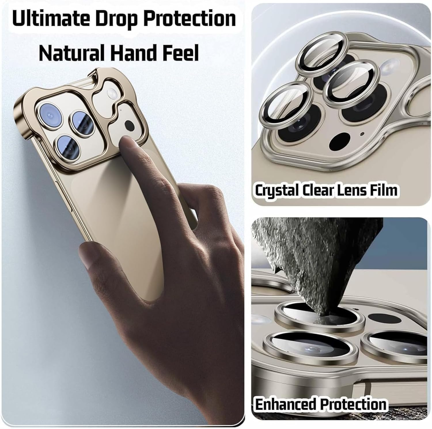 Case for iPhone 17 Air, Ultra Thin Open Frame Aluminum Alloy Bumper Bare Metal Feel Cooling Raised Camera Guard Lightweight Comfortable Grip, Titanium