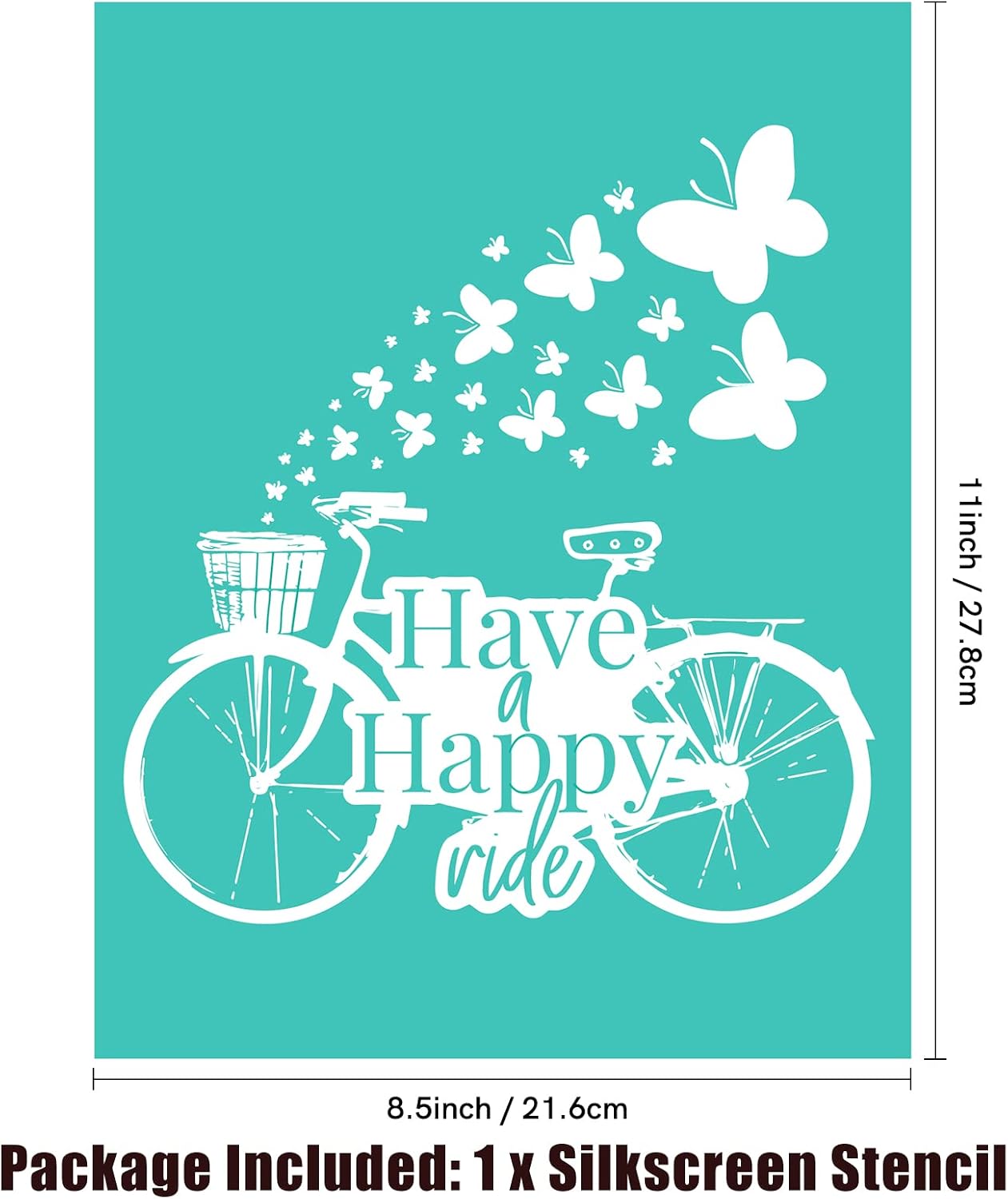Briartw Have a Happy Ride Silkscreen Stencil,Reusable Self-Adhesive Silk Screen Printing, Flower Sentiments for Home Decor/Printing on Wood/Fabric/Wall/Cup/Plate/Glass/Paper,8.5x11 inch