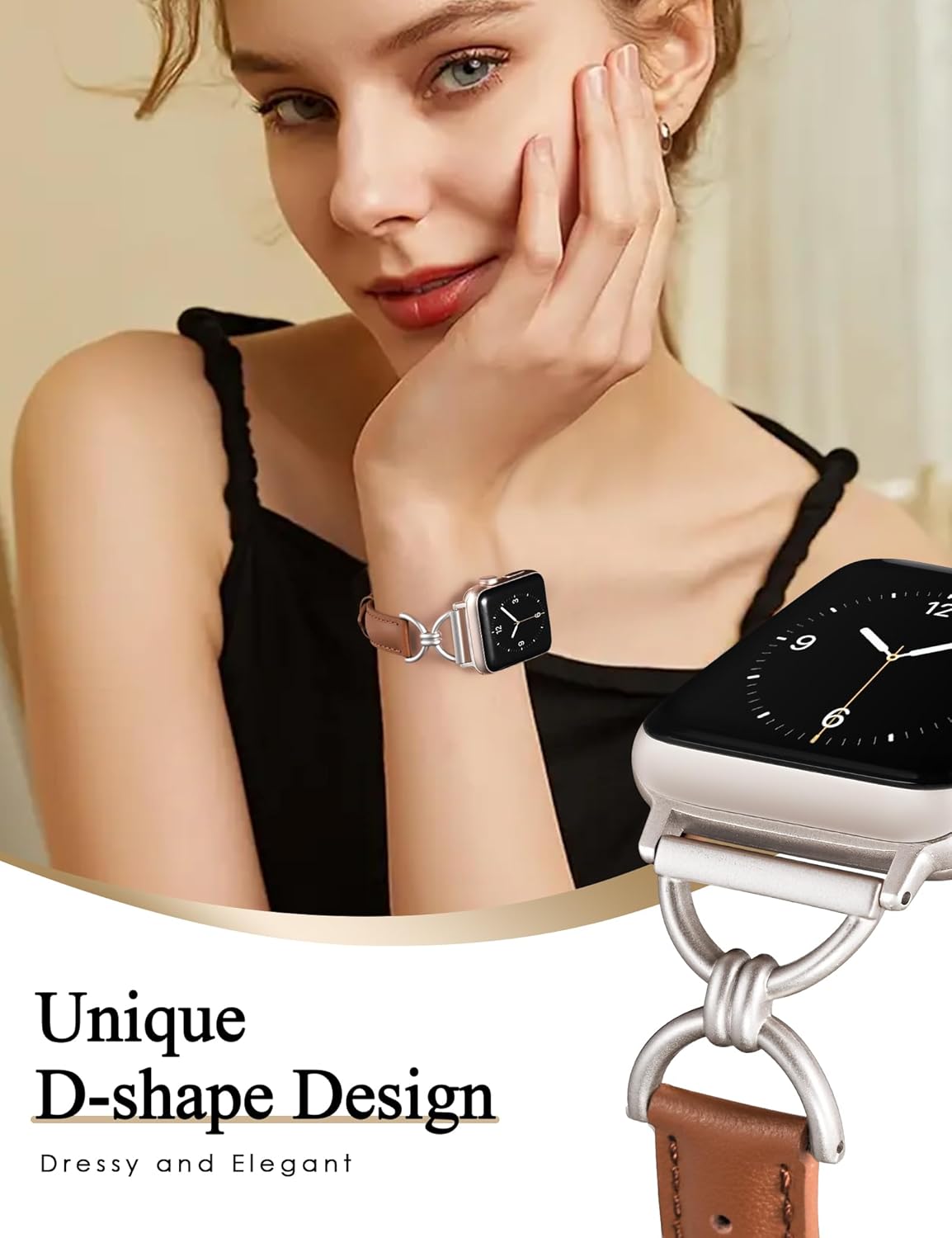 Wearlizer Leather Band Compatible with Apple Watch Bands Women 41/40/38/42/44/45/46/49mm, Dressy Fancy Slim Thin Strap with Designer D-Shape Buckle for iWatch Series 11 10 9 8 7 6 5 4 3 SE/Ultra 3 2 1 - Image 4