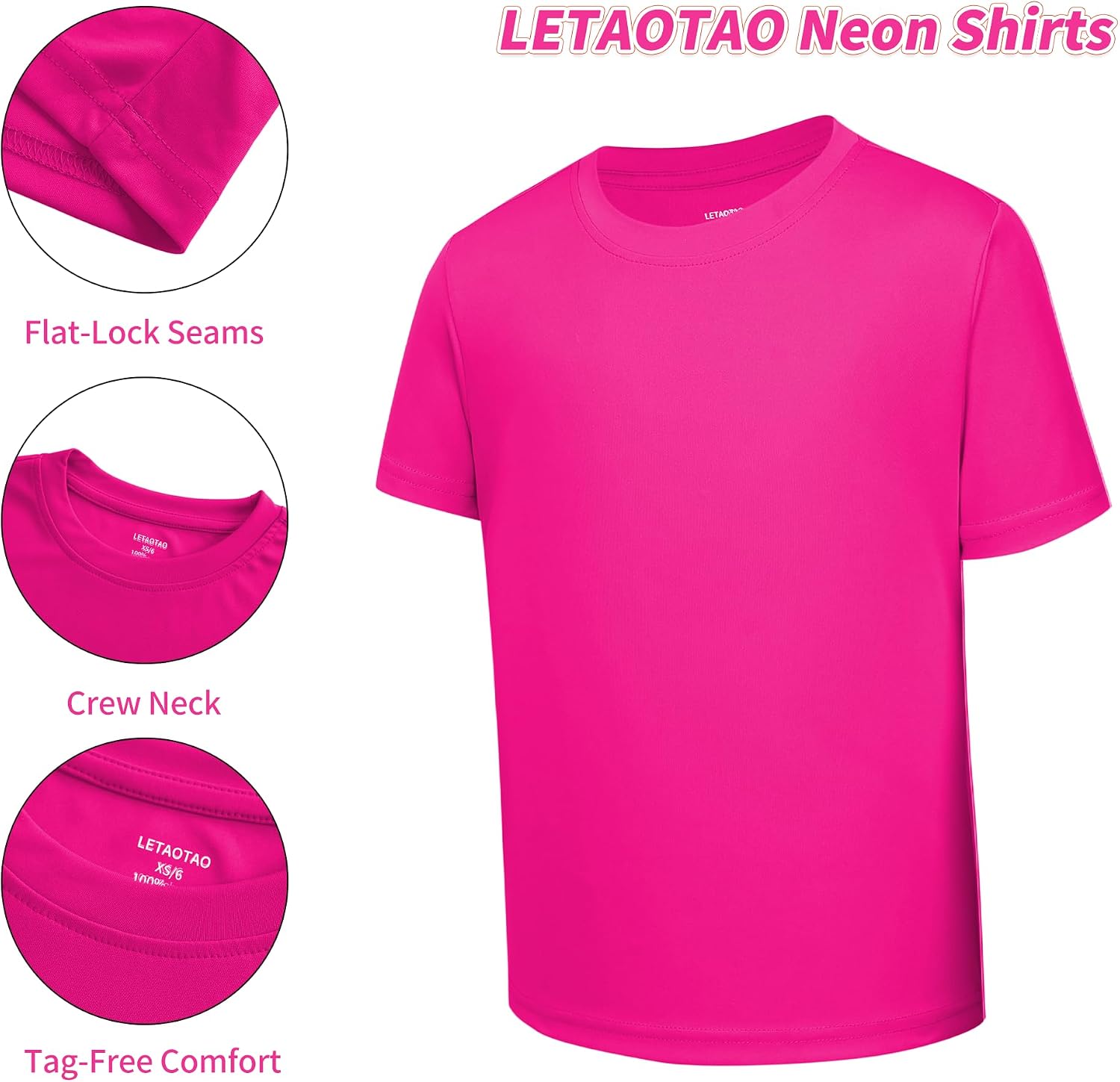 LETAOTAO 2T 3T 4T 5T to Youth Neon Shirts for Boys Girls Toddler Rash Guard Short Sleeve Kids UPF 50+ Sports Undershirt
