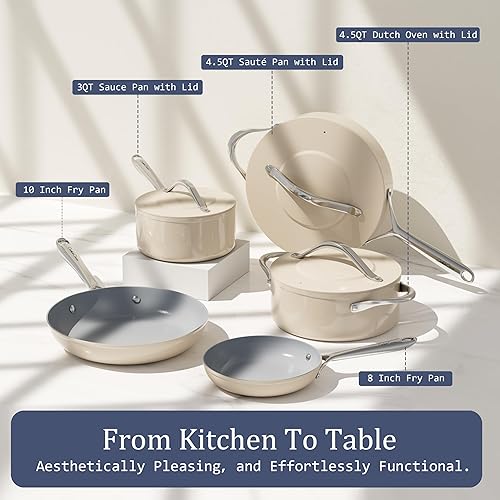 Miniatura 9 de Sartén antiadherente de cerámica de 10 pulgadas, sartén de cocina no tóxica para huevos, panqueques y salteados, distribución uniforme del calor,