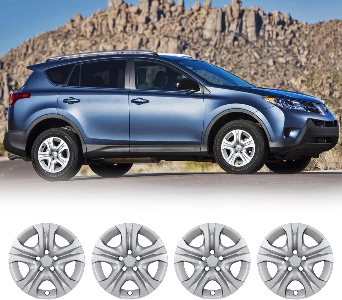 17" inch Hubcaps Wheel Rims Cover for Toyota RAV4 2013 2014 2015 2016 2017 2018, R17 Steel Wheels Snap On Installation, Set of 4, (17-Inch, Silver Lacquer)