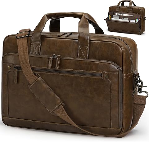 RAINSMORE Bolso Bandolera Hombre Impermeable Cuero Maletin Portatil 16 Pulgadas Vintage Bolsa Ordenador Ejecutivo Trabajo Oficina Vieja