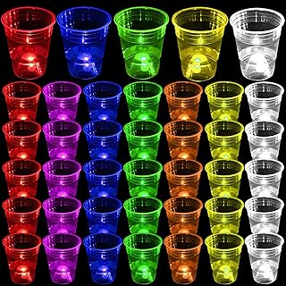 mishunyus 40 Pcs Glow Party Cups,16 oz Plastic Cup Favors for Neon Party...