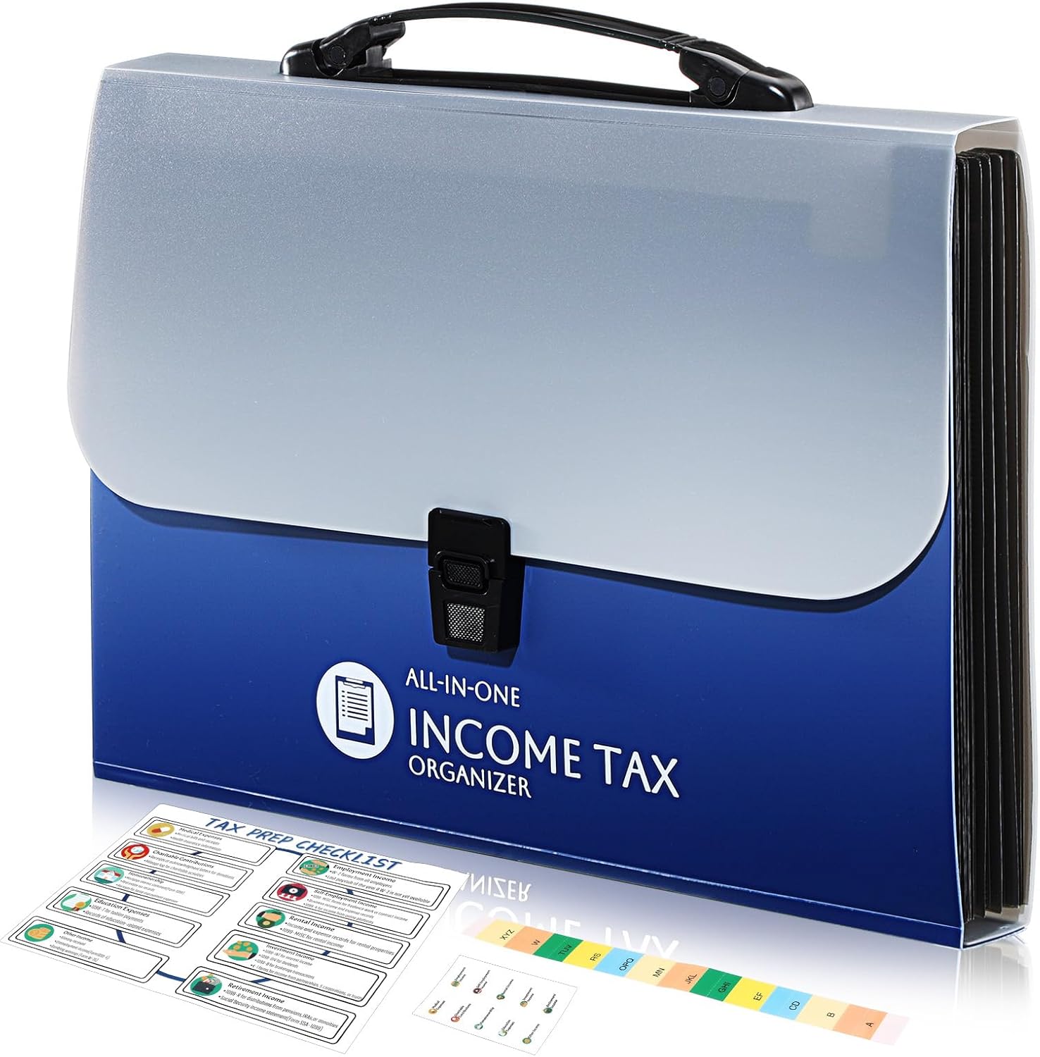Janlaugh 2 Sets Tax Record Organizer All in One Income Tax Document Organizer 13 Pockets Expanding File Folder Portable Monthly Paper Bill Receipt Holder A4 Letter Size (Blue)