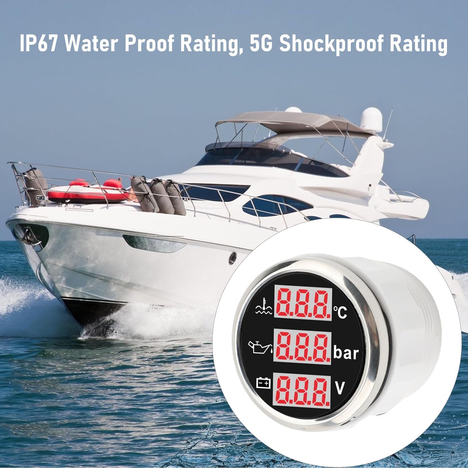 banapoy 3 in 1 Triple Gauge Set, Engine Coolant Temperature, Oil Pressure Gauge, Battery Voltmeter Indicator, Instrument Sensor Kit for Car Boat Truck Vehicle Marine, 52mm (Black Dial Silver Cover)