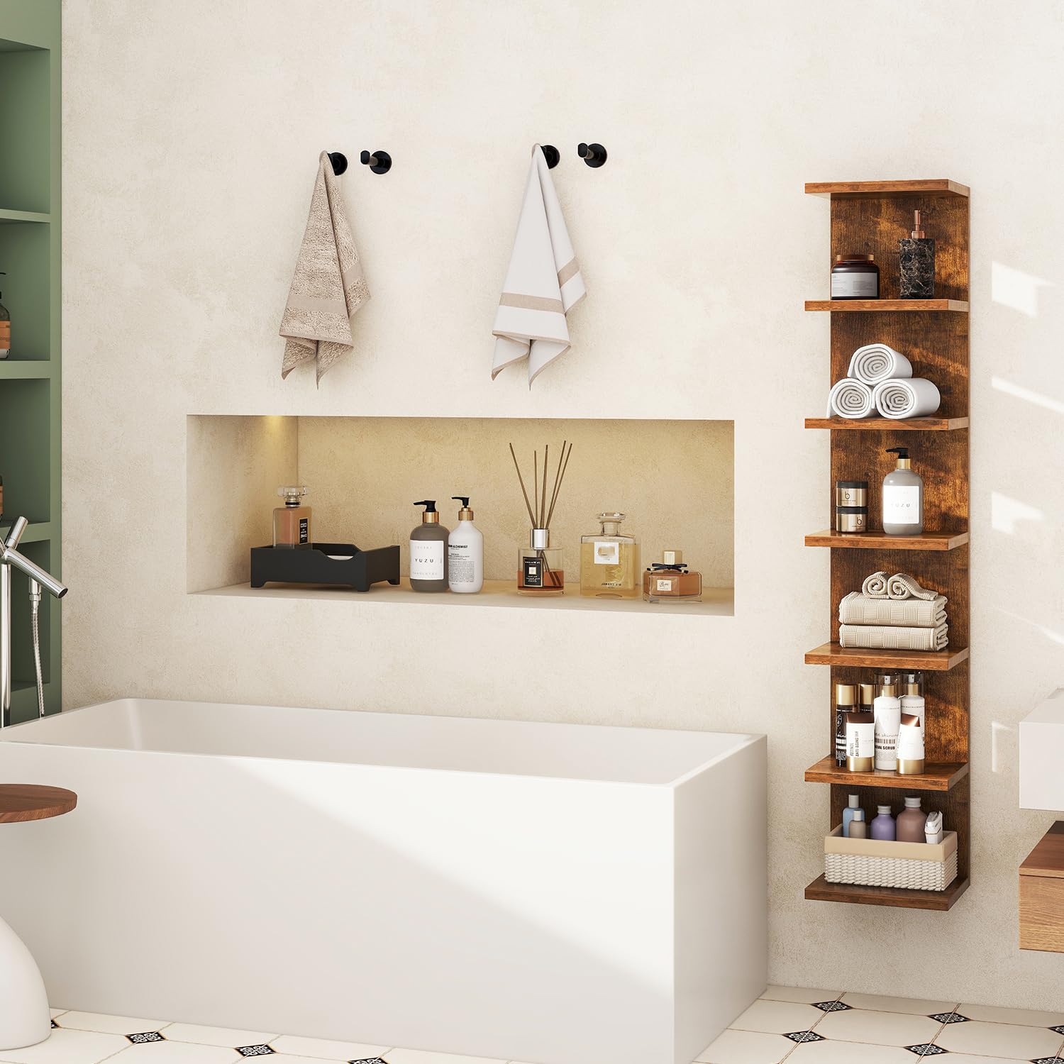 IBUYKE 7 Tier Wall Shelf Unit Floating Shelves,Lack Shelf for Wall Storage for Bedroom,Office,Bathroom Brown WBC018H