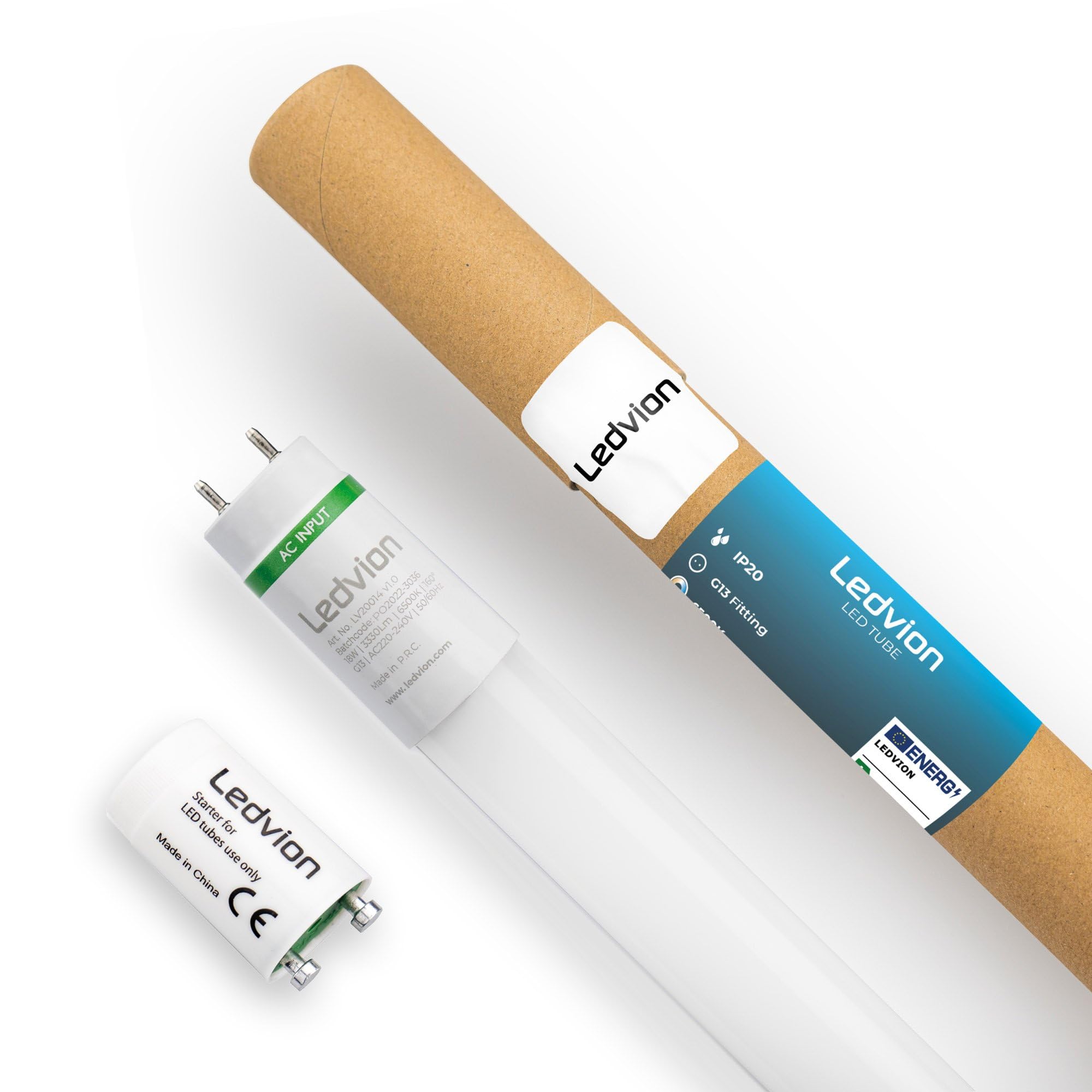 Ledvion - 5X LED Röhrenlampe, 120CM, 18W, 6500K, 185lm/W, Energieklasse B, inkl. LED Starter