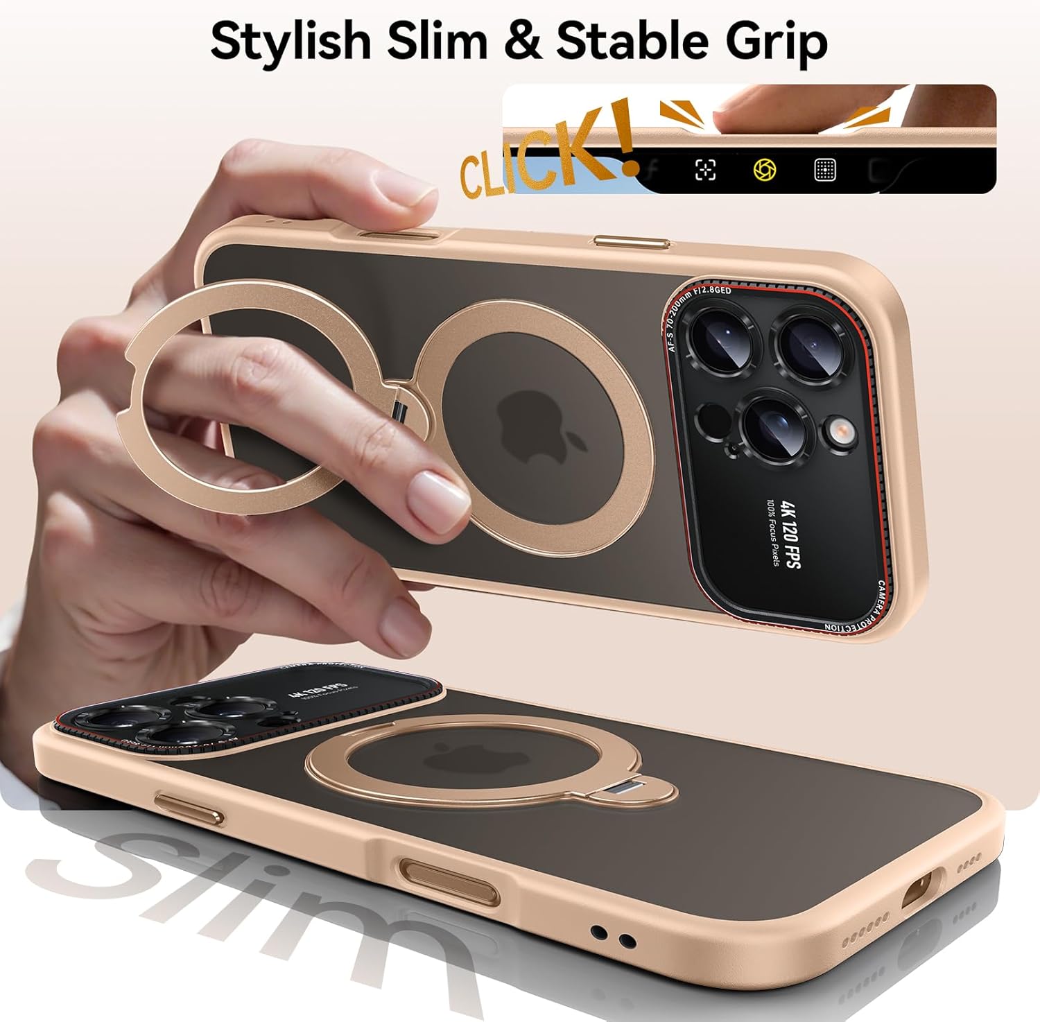 for iPhone 16 Pro Max Case: 360 Spin Magnetic Stand, Camera Protection (Compatible with MagSafe) [16FT Military Protection] Shockproof Matte Translucent Phone Cover for iPhone 16 Pro Max 6.9", Gold