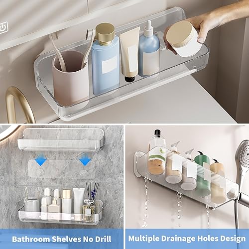Miniatura 5 de Diesisa Organizador de pared acrílico de 2 piezas, estante adhesivo, organizadores de pared, sin perforaciones, estantes de baño, estante de pared