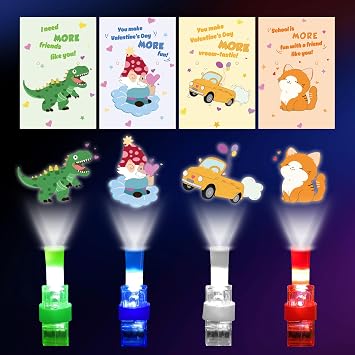 Gocozer Valentines Day Gifts for Kids, 28 Pack LED Finger Lights with Cute Valentines Cards for Kids Classroom, Finger Flashlights Light Up Toys for Kids Bulk Preschool Valentines Gifts