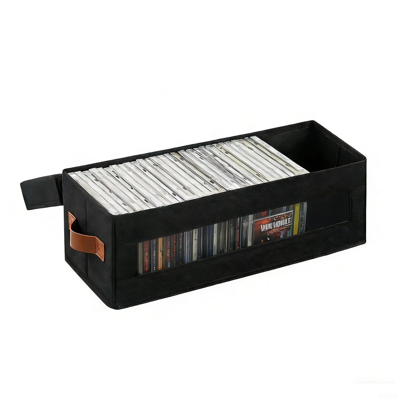 Scatola di archiviazione CD con pannello frontale trasparente, portaoggetti impilabile in tessuto Oxford per 37 custodie, con manici per organizzare e proteggere la collezione musicale a