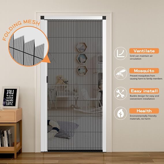 Customize Retractable Screen Door, Sliding Folding Screen with Aluminum Frame and Durable Mesh, Keeps Bugs Out, for Front Security Patio Door(Grey