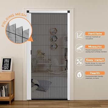 Customize Retractable Screen Door, Sliding Folding Screen with Aluminum Frame and Durable Mesh, Keeps Bugs Out, for Front Security Patio Door(Grey