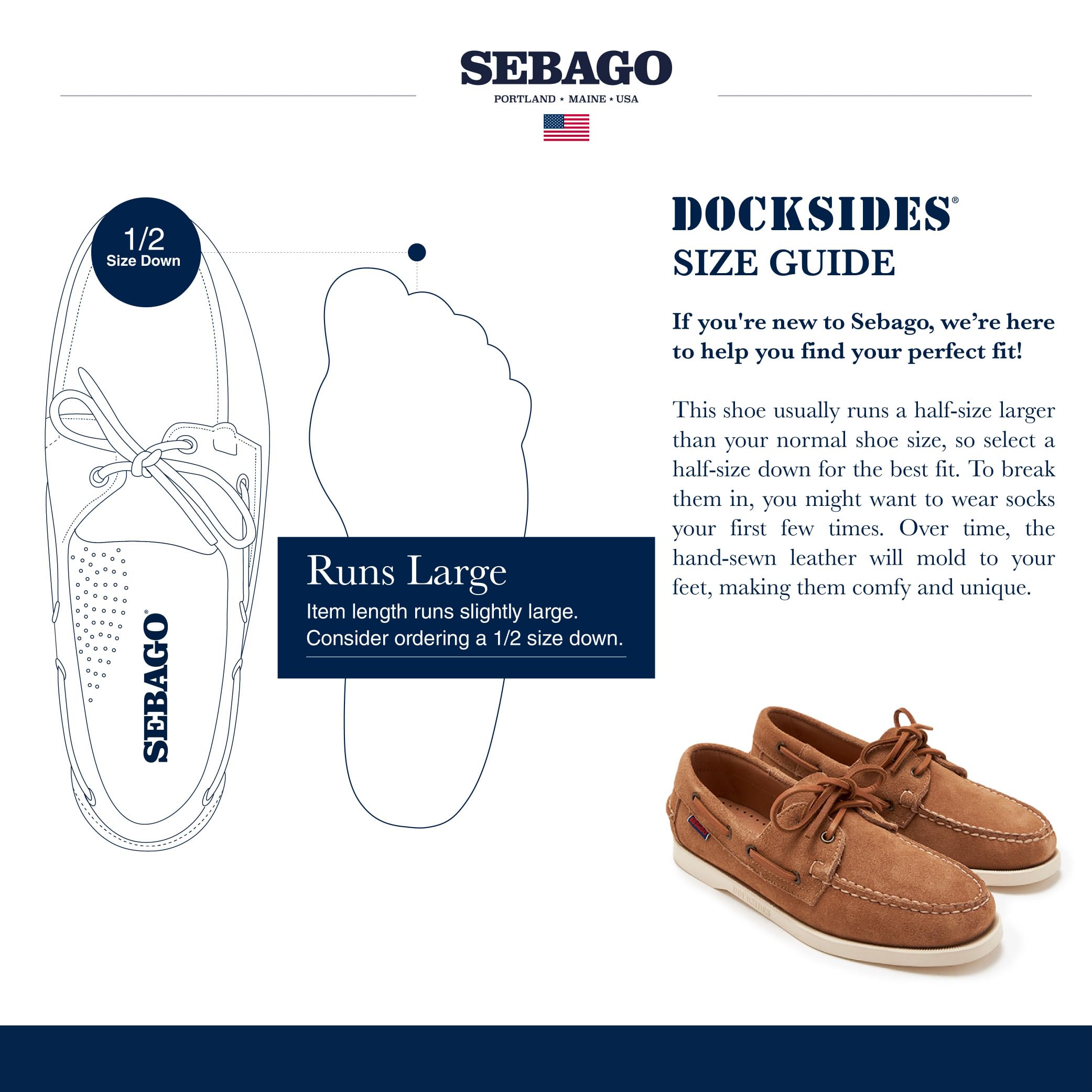 Sebago Docksides Portland Herren Flesh Out Wildleder Cognac