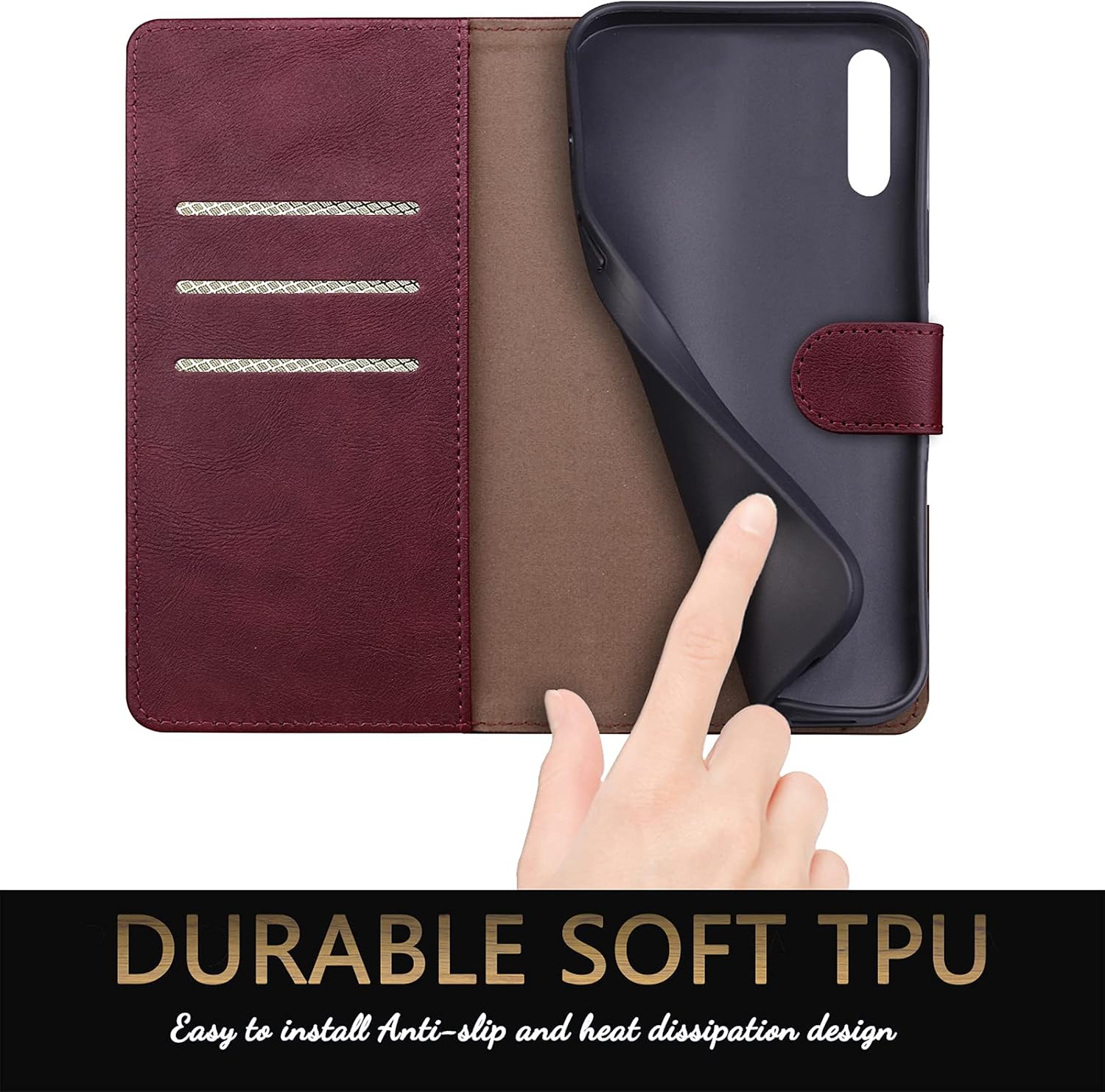 SUANPOT for Samsung Galaxy A50/A50S/A30S with RFID Blocking Leather Wallet case Credit Card Holder, Flip Folio Book Phone case Shockproof Cover for Women Men for Samsung A50 case Wallet (Wine Red)