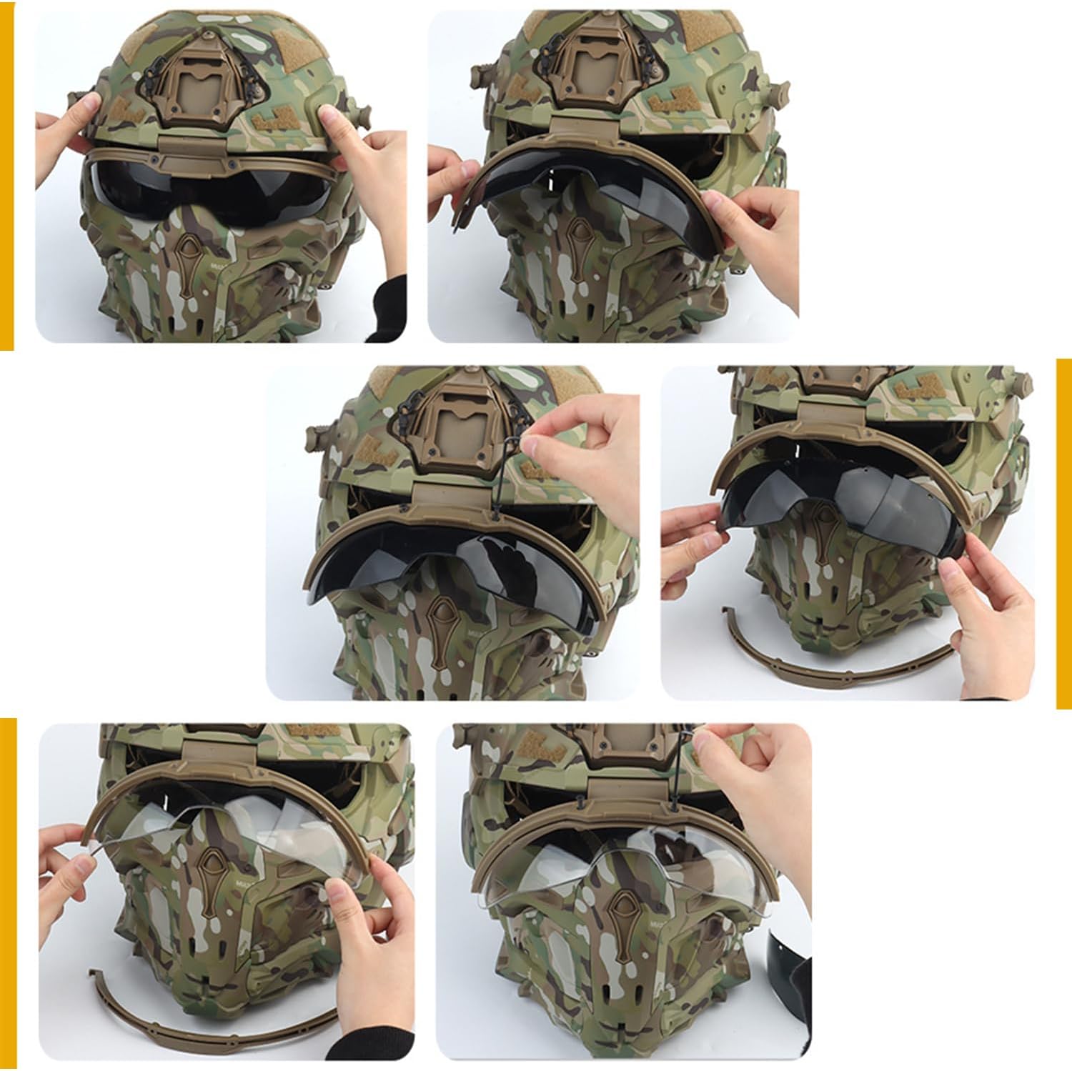 iMeshbean Tactical Airsoft Helmet with Paintball Full Face Mask Built-in Headset Goggles and Anti-Fog Fan for Outdoor CS Hunting Gear, Black