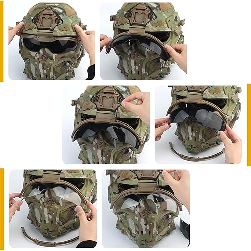Miniatura 9 de iMeshbean Casco táctico de Airsoft con máscara de cara completa de paintball con auriculares integrados y ventilador antivaho para equipo de caza CS