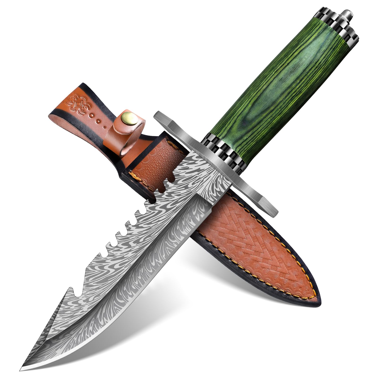 Purple Dragon Feststehendes Messer Survival mit Lederscheide, Camping Messer mit Pakkawood Griff und D2 Stahl für Outdoor-Aktivitäten