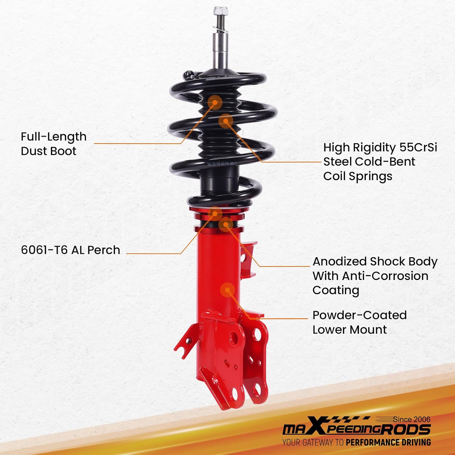 maXpeedingrods Coilovers for Ford Fusion 2013-2020, for Ford Mondeo 2014-2022, Height Adjustable Coilovers Suspension Kit, Preset Damping Shock Absorber Struts Lowering Kit Red