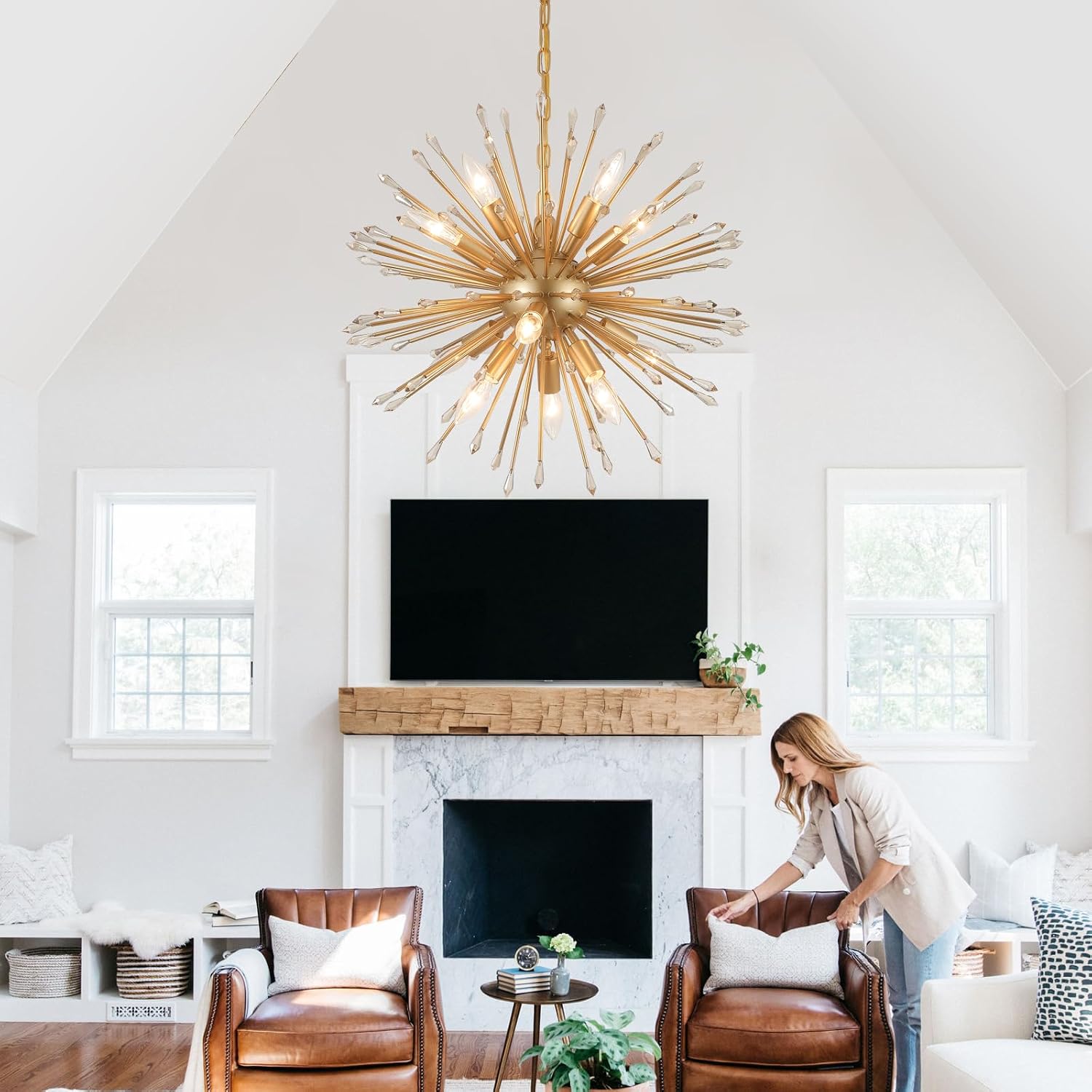 MEIXISUE Modern Sputnik Chandelier,Gold Firework Pendant Light 12-Light Dining Room Chandeliers Hanging Light Fixture for Kitchen Foyer Living Room Entryway UL Listed