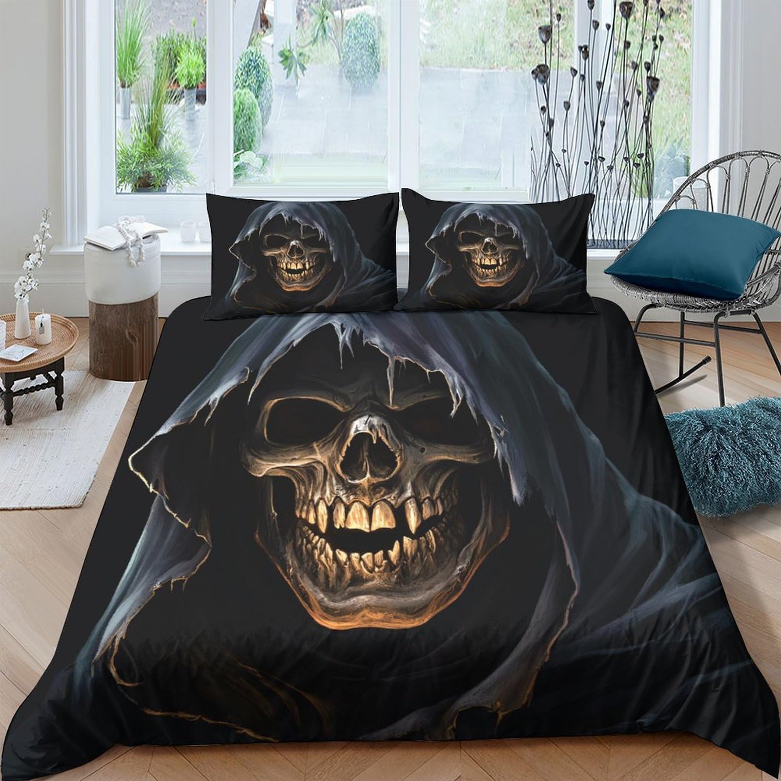 Ctjqhvkz Style-4 3D Printed Grim Reaper Fitted Sheet Microfiber Dark Skull Bed Cover For Bedroom Guest Room Easy Care Decor Single（135X200cm）