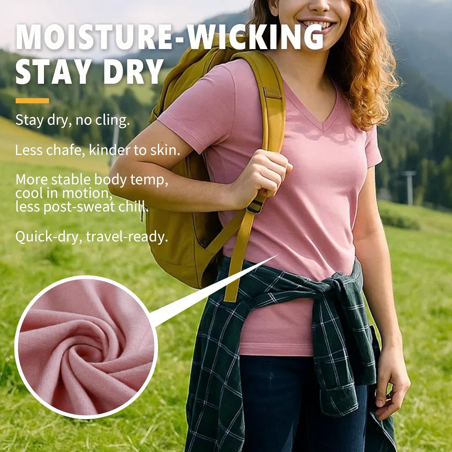 Merino Protect 100% Merino Wool V Neck T-Shirt for Women Short Sleeve Base Layers Odor Resistance Tops for Outdoor Hiking - Image 4