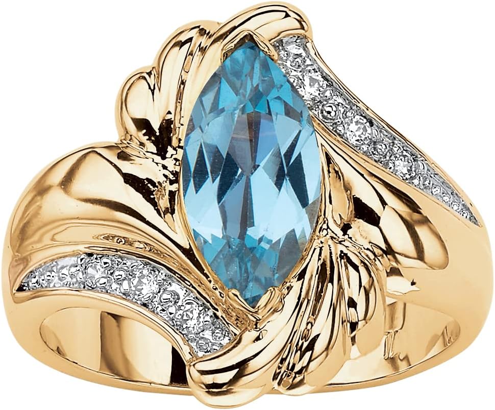 Palm Beach Jewelry 14K Yellow Gold Plated Marquise Cut Blue Cubic Zirconia Bypass Ring