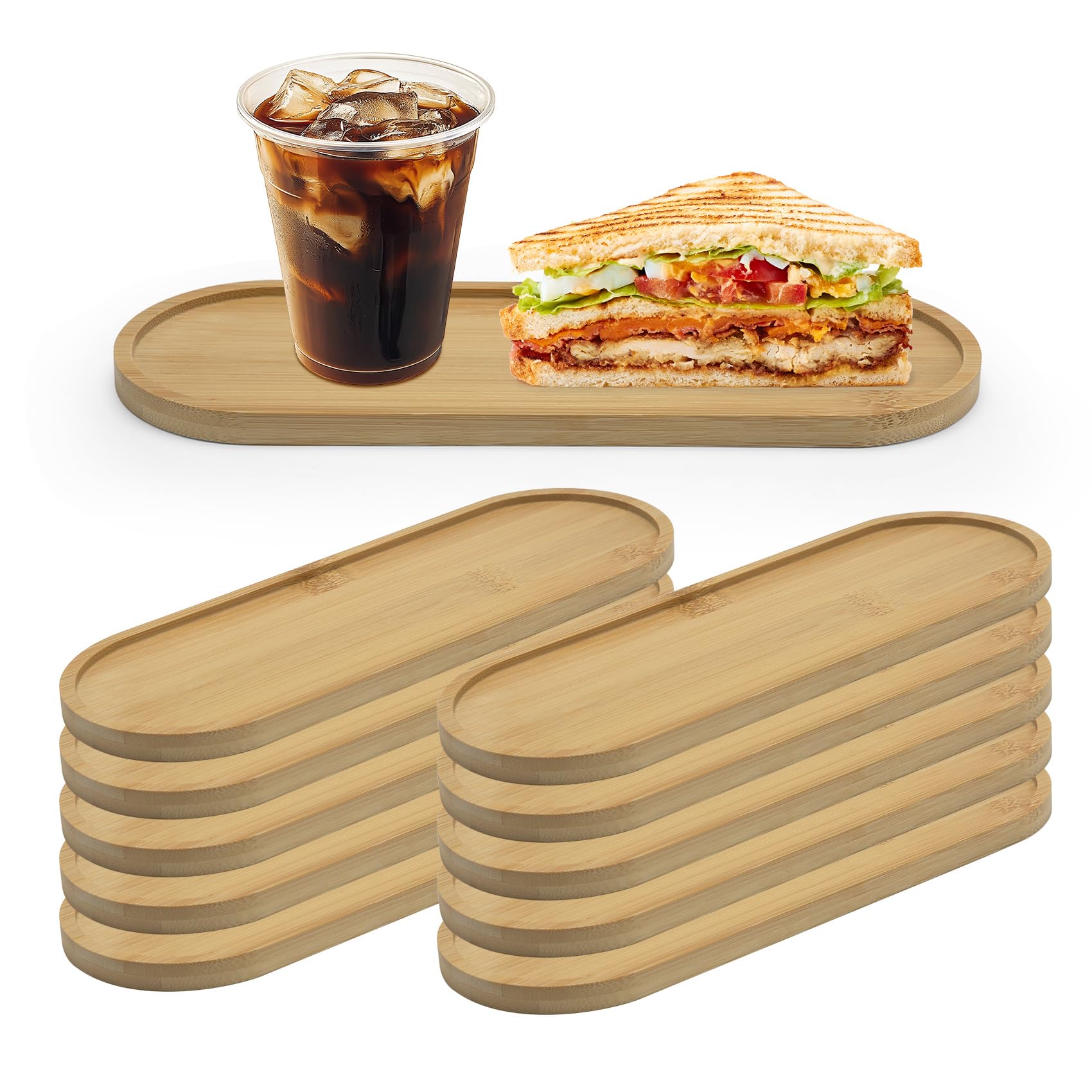Nagoyuki 10 Pcs Wooden Serving Tray, Oval Serving Platter Bulk, Wooden Plates or Food Holder/BBQ, Cheese, Sushi,Coffee Wine Food Tea Fruit Meals Dessert (25 x 9cm)