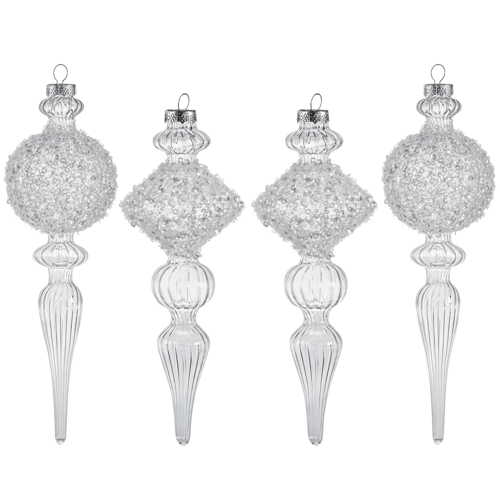 KI Store weihnachtskugeln Weiss transparenti Glas 4 Stücke Ornamente für Weihnachtsbaum Christbaumkugeln Glas Weihnachtsdekoration Kugeln