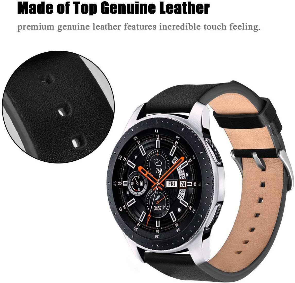 V-MORO Black Band Compatible with Galaxy Watch 46mm(2019) Band/Galaxy Watch 3 45mm Bands/Gear S3 Frontier Bands Leather Strap for Samsung Galaxy Watch3 45mm/Galaxy Watch 46mm(2019)/Gear S3