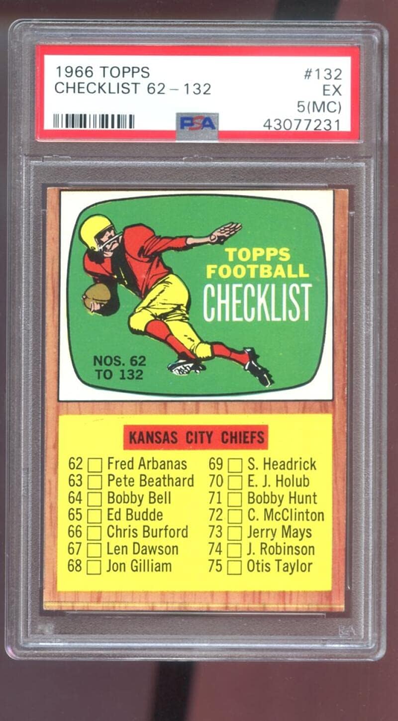 1966 Topps #132 Checklist Nos. 62 to PSA 5 (MC) Graded Football Card
