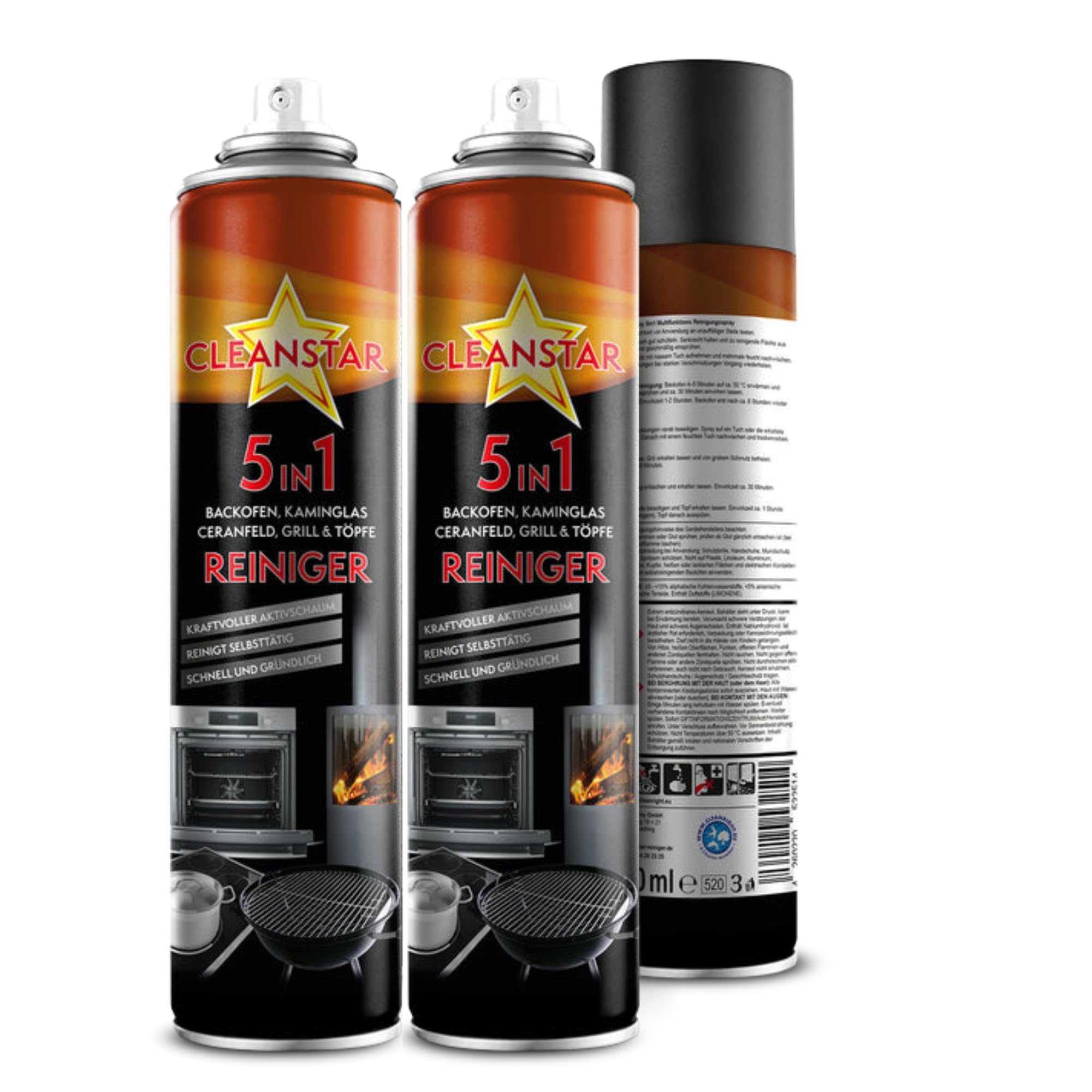 CLEANSTAR 5 in 1 Reiniger - Mehrzweck Schaumreiniger geeignet für Backofen, Ceranfeld, Grill, Töpfe und Kaminglas – schnelle & gründliche Aktivschaum Reinigung, je 400ml (5)