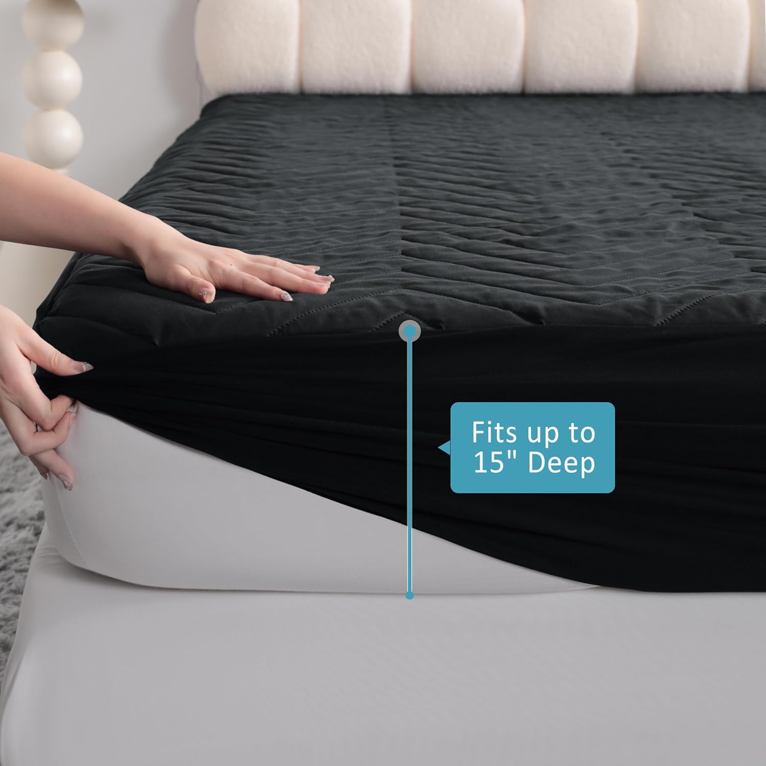 NTBAY Waterproof Mattress Protector, Quilted Twin Fitted Mattress Cover with 15" Deep Pocket- Machine Washable - Soft and Breathable Mattress Pad Cover, Black - Image 4