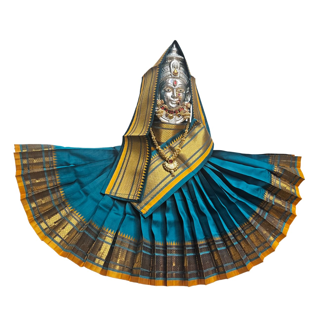 Navaratri Goddess Kalash Silk Saree PEACOCK GREEN (Morpankhi), MataRani Poshak, Maa Laxmi, Durga, Saraswati, Radha Chunri Patka and Lehenga/Ghagra Dress, Margashirsha Devi Maa Accessories-image-47